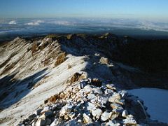 06A Ridge To Tilman Peak Centre Left, Top Hut And Lewis Glacier Just After Sunrise From Point Lenana On The Mount Kenya Trek October 2000